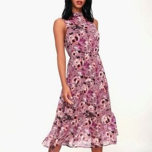 LULU'S In My Dreams Mauve Floral Print Midi Dress